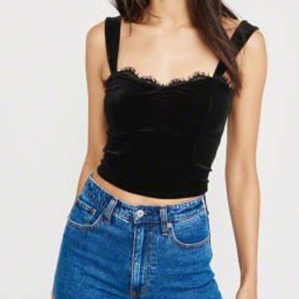 Abercrombie black velvet lace crop top